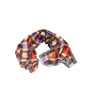 Elaine Gold Colorful Plaid Print Gold Silk Square Scarf Size 34"x34" Elegant